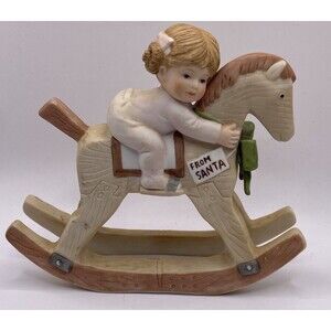 Enesco Treasured Memories  “Christmas Rocking Horse” Little Girl 1983 Porcelain